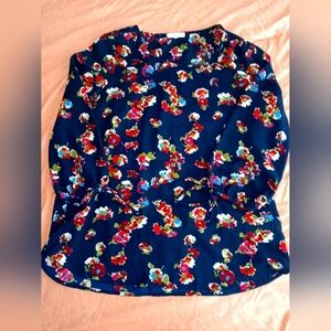 Pleione Floral Modest Blouse Balloon Sleeves Boat Neck Chiffon Office Si…